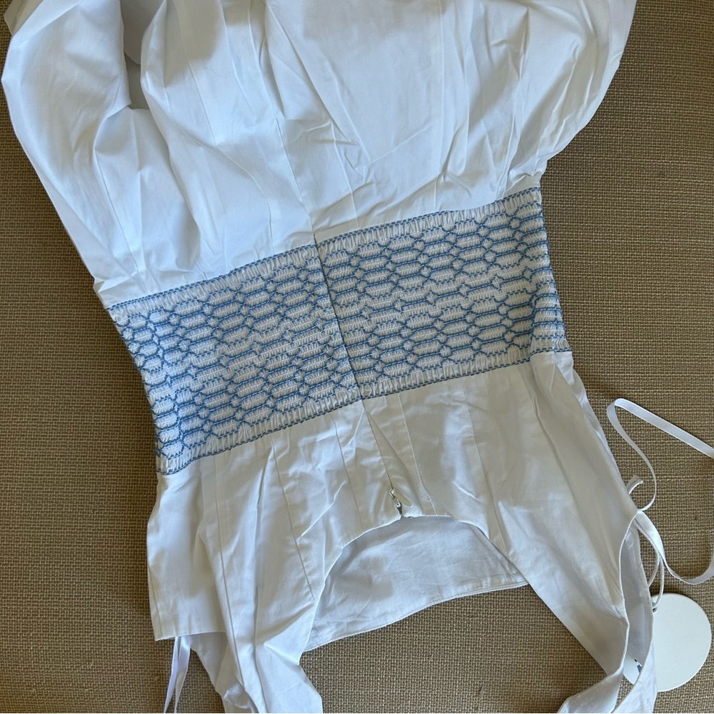 NWT STAUD Rig Embroidered Midi Dress - White Blue Cotton Cocktail - Picture 9 of 10